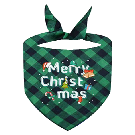 Green plaid Christmas pet bandana with candy canes and bells