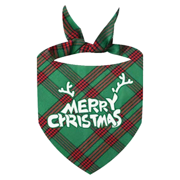 Green plaid Christmas pet bandana with antlers
