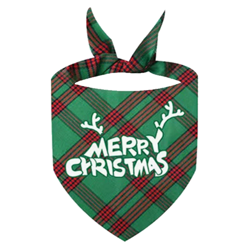 Green plaid Christmas pet bandana with antlers
