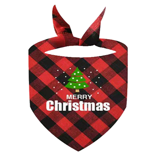 Red plaid Christmas pet bandana with Christmas tree