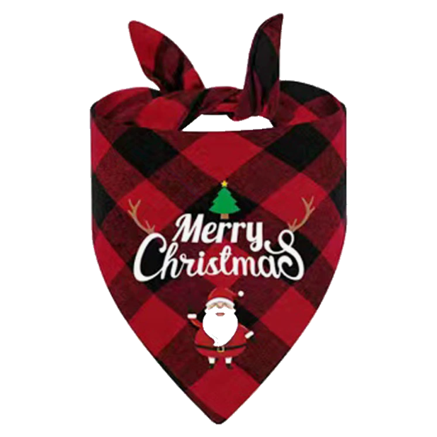 Red plaid Christmas pet bandana with Santa