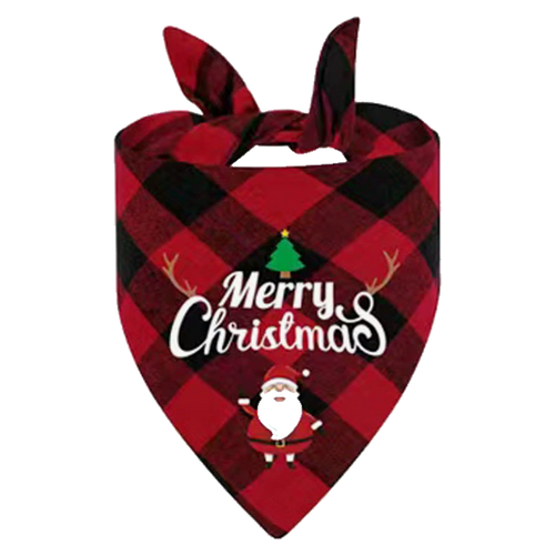 Red plaid Christmas pet bandana with Santa